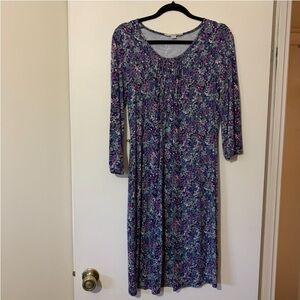 Boden Purple Lavender and Green Scoop Neck 3/4 Sleeve Jersey Dress